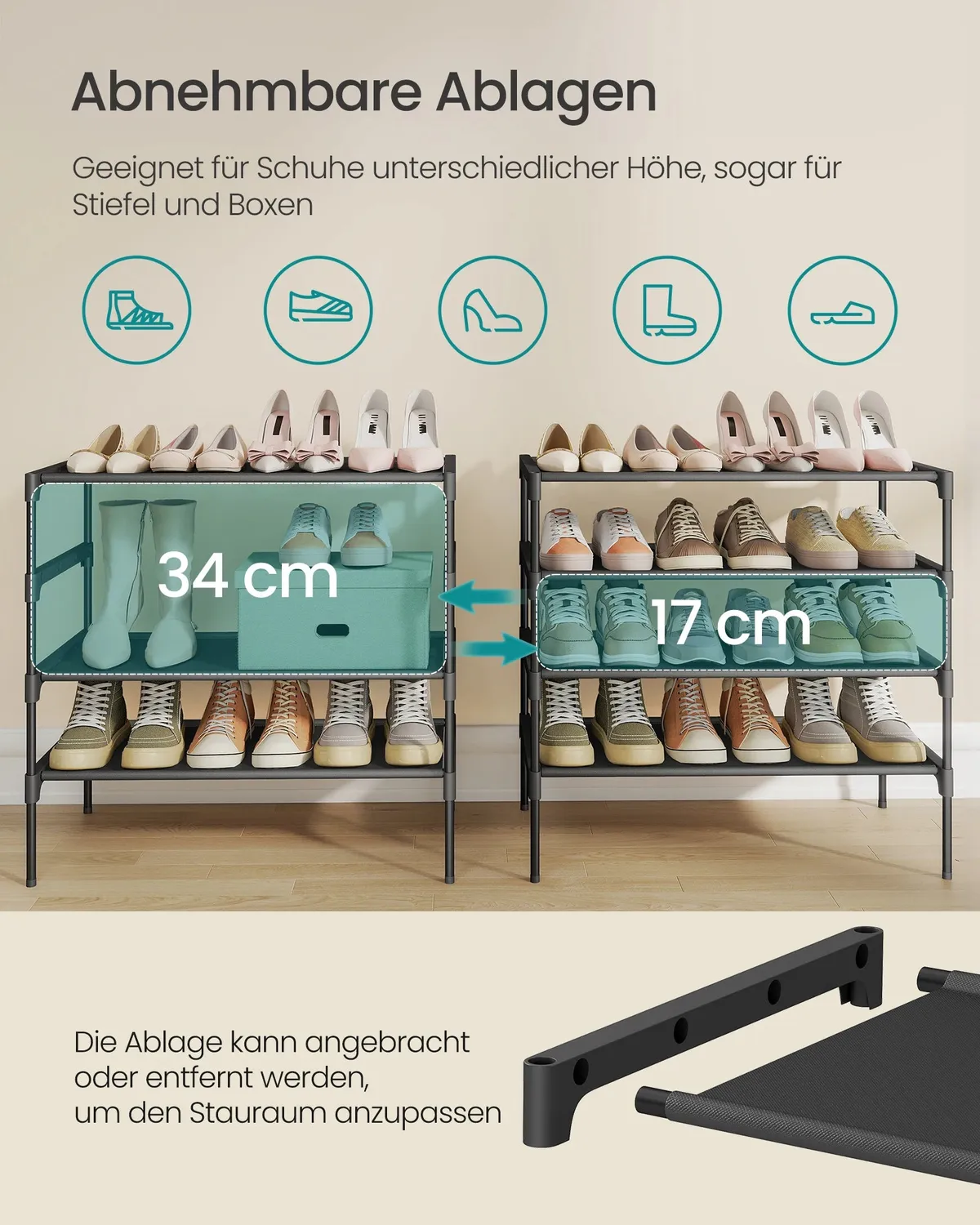 OutdoorMatch Schoenenrek 4-Laags Zwart 62cm Metaal