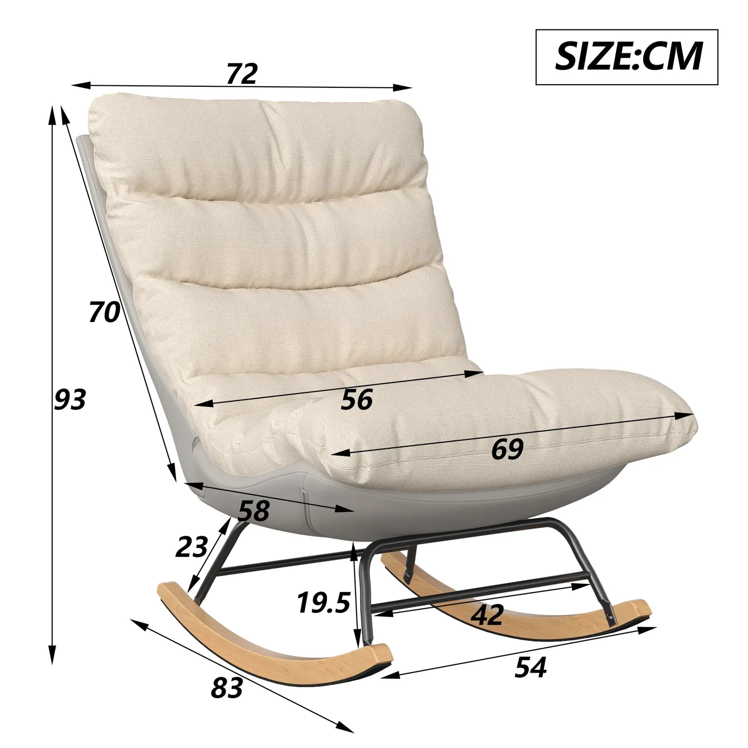 OutdoorMatch Rockingstoel Leesstoel Beige 72x83x93 cm